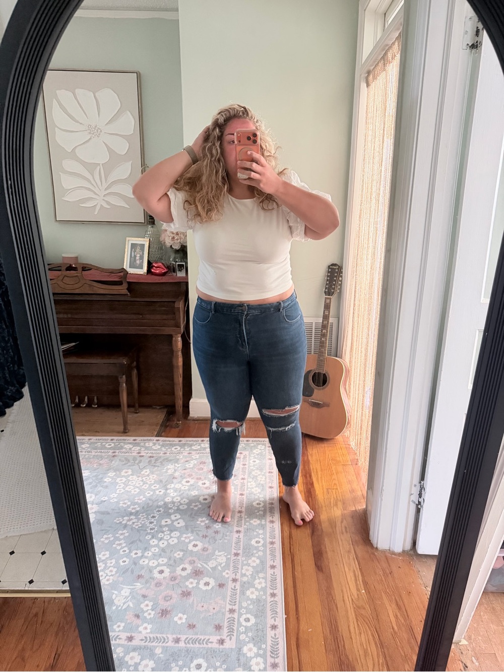 American Eagle Outfitters Women's Dark Blue Ripped Skinny Jeans